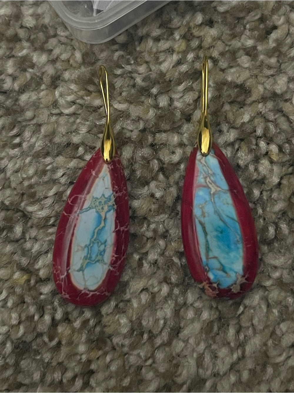 Red Teardrop Earrings with Turquoise-Style Inlay